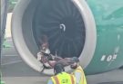HORROR ON THE TARMAC: A Frontier plane’s engine shredded…
